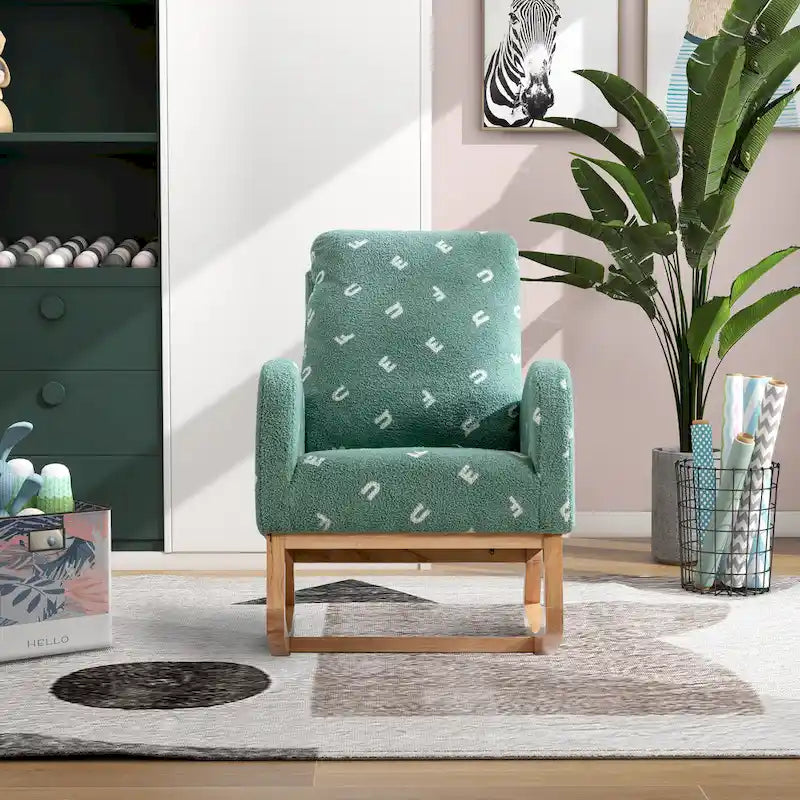 Fauteuil à bascule haut dossier rembourré vert 26,8 avec pochette latérale