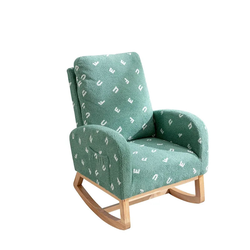 Fauteuil à bascule haut dossier rembourré vert 26,8 avec pochette latérale