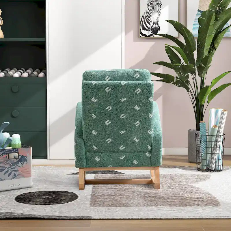 Fauteuil à bascule haut dossier rembourré vert 26,8 avec pochette latérale