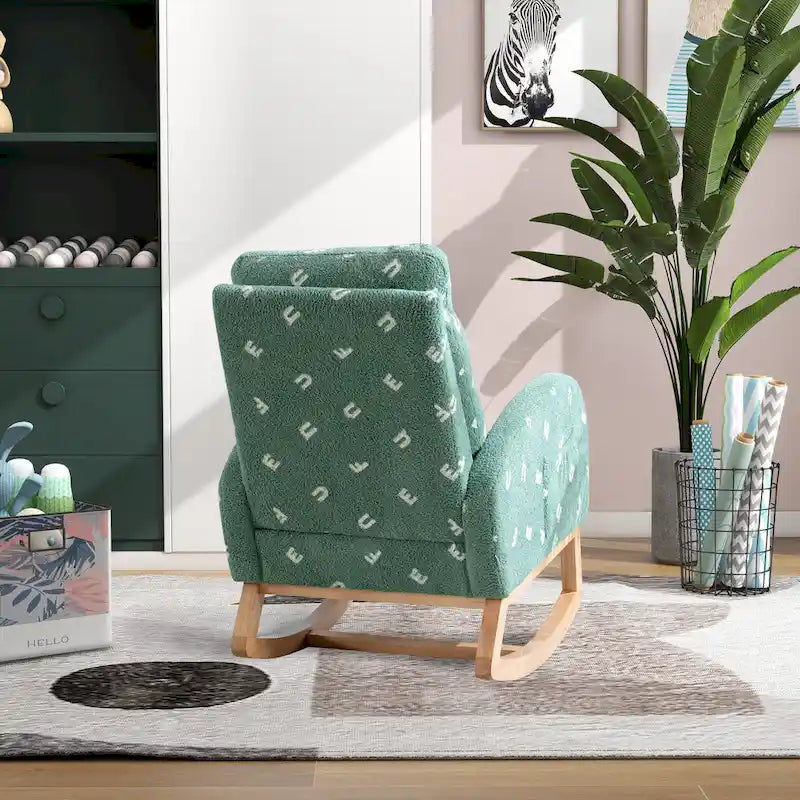 Fauteuil à bascule haut dossier rembourré vert 26,8 avec pochette latérale