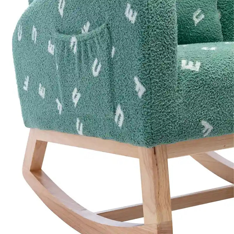 Fauteuil à bascule haut dossier rembourré vert 26,8 avec pochette latérale