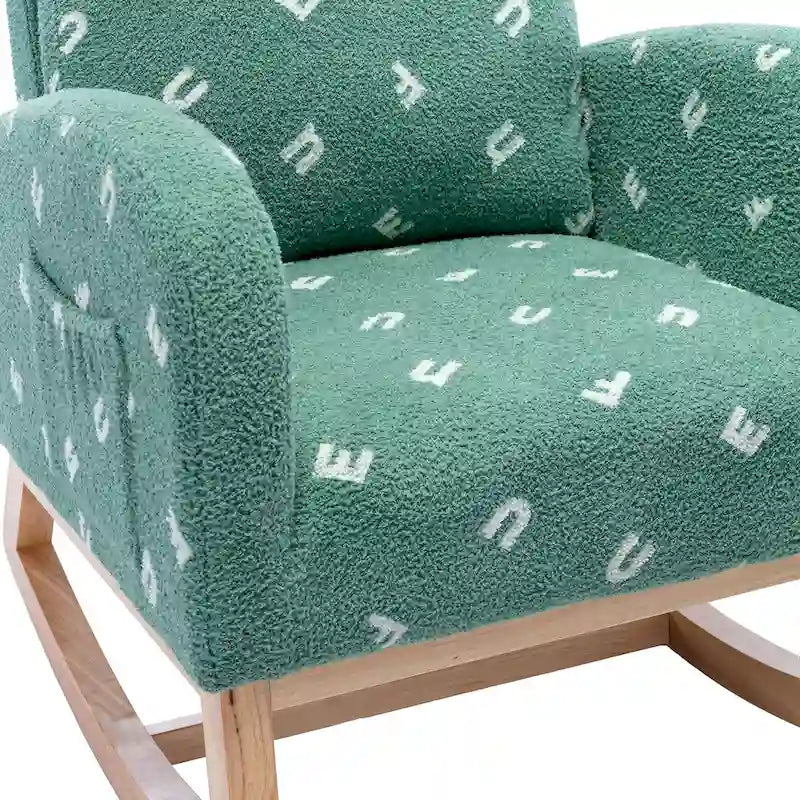 Fauteuil à bascule haut dossier rembourré vert 26,8 avec pochette latérale
