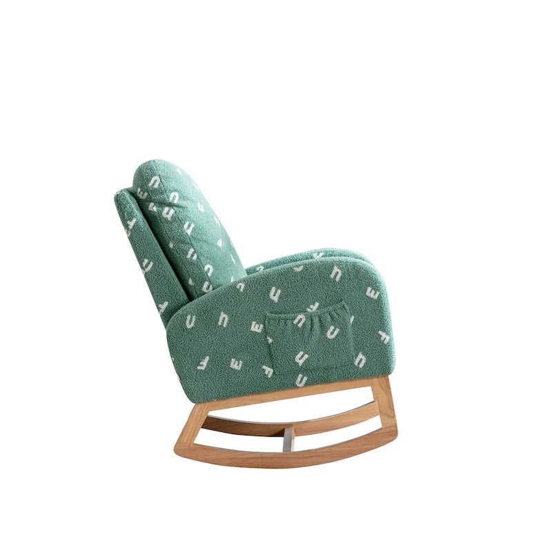 Fauteuil à bascule haut dossier rembourré vert 26,8 avec pochette latérale