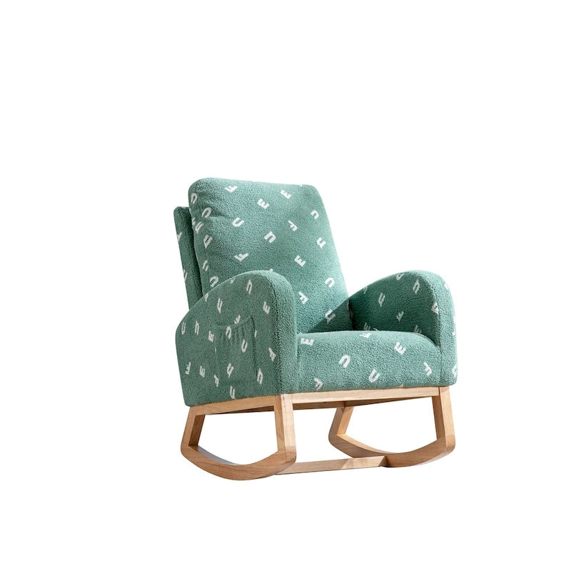 Fauteuil à bascule haut dossier rembourré vert 26,8 avec pochette latérale