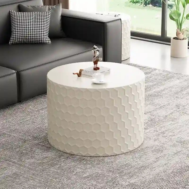 Ensemble de tables basses gigognes élégant et minimaliste avec motif nid d'abeille, table basse ronde moderne, table basse circulaire style tambour