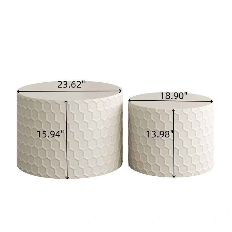 Ensemble de tables basses gigognes élégant et minimaliste avec motif nid d'abeille, table basse ronde moderne, table basse circulaire style tambour