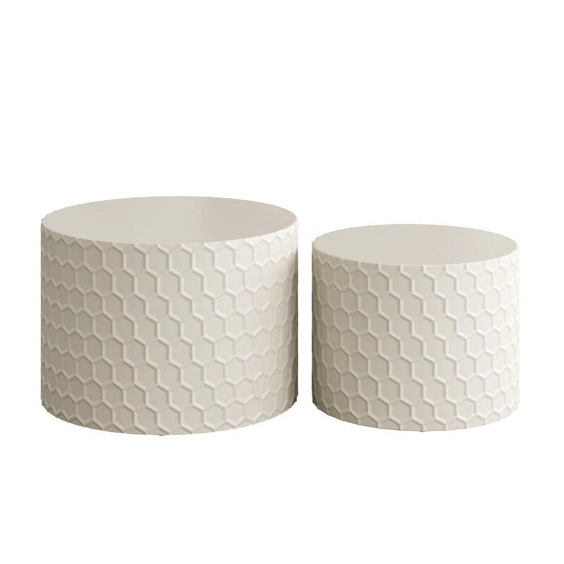 Ensemble de tables basses gigognes élégant et minimaliste avec motif nid d'abeille, table basse ronde moderne, table basse circulaire style tambour