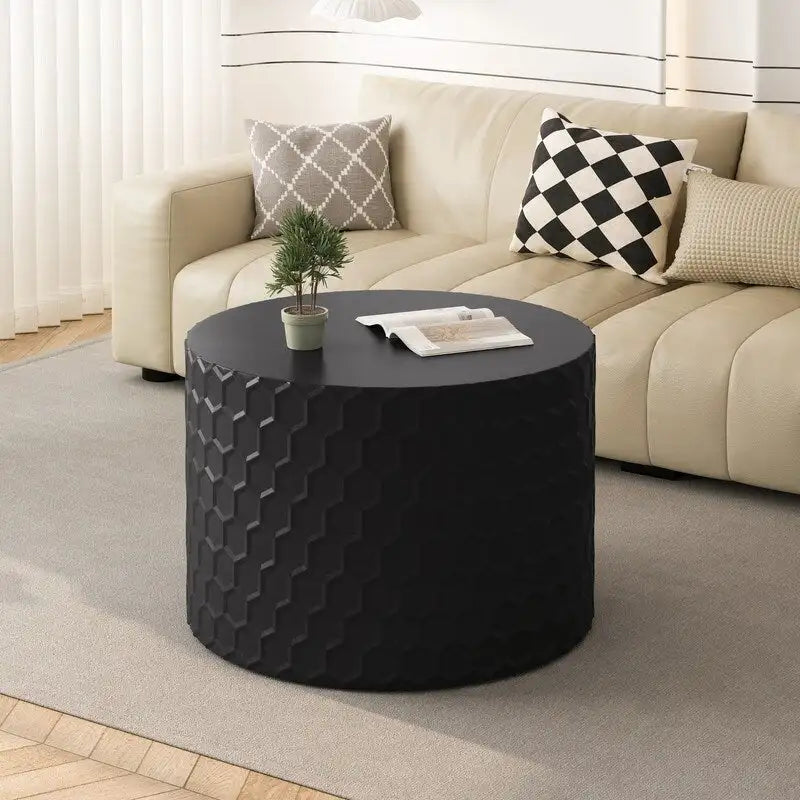 Ensemble de tables basses gigognes élégant et minimaliste avec motif nid d'abeille, table basse ronde moderne, table basse circulaire style tambour