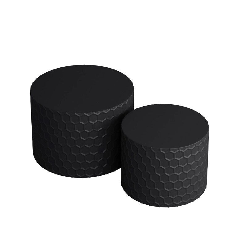 Ensemble de tables basses gigognes élégant et minimaliste avec motif nid d'abeille, table basse ronde moderne, table basse circulaire style tambour