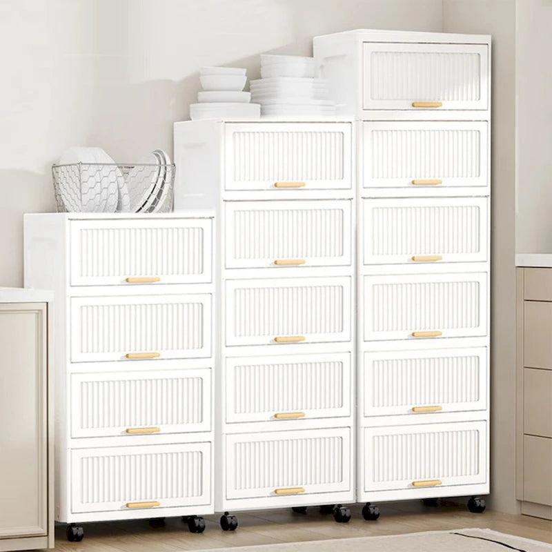 Meuble de cuisine, boîte de rangement à ouverture basculante avec roulettes, meuble de rangement mobile, étagère de cuisine, boîte de rangement mobile - Blanc