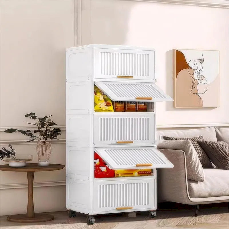 Meuble de cuisine, boîte de rangement à ouverture basculante avec roulettes, meuble de rangement mobile, étagère de cuisine, boîte de rangement mobile - Blanc