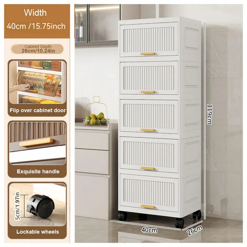 Meuble de cuisine, boîte de rangement à ouverture basculante avec roulettes, meuble de rangement mobile, étagère de cuisine, boîte de rangement mobile - Blanc