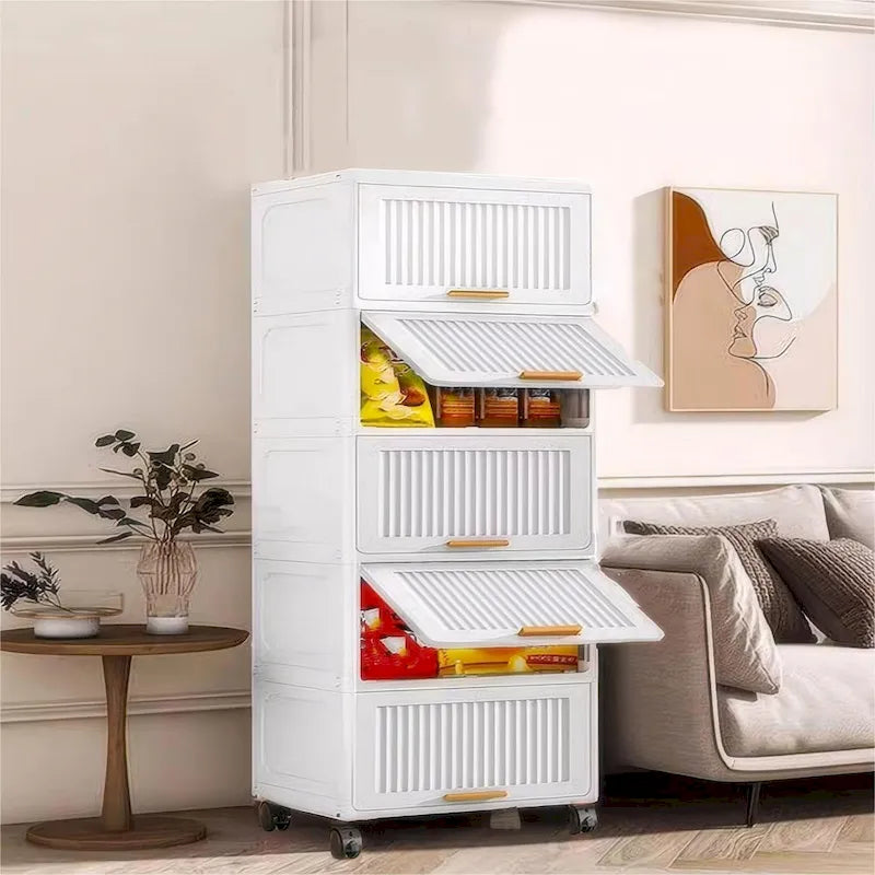 Meuble de cuisine, boîte de rangement à ouverture basculante avec roulettes, meuble de rangement mobile, étagère de cuisine, boîte de rangement mobile - Blanc