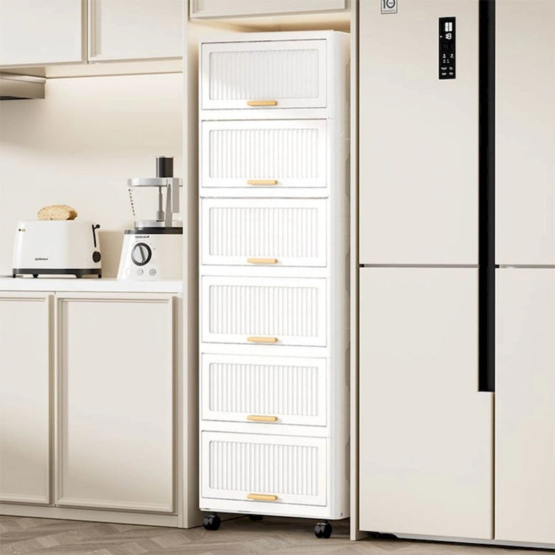 Meuble de cuisine, boîte de rangement à ouverture basculante avec roulettes, meuble de rangement mobile, étagère de cuisine, boîte de rangement mobile - Blanc