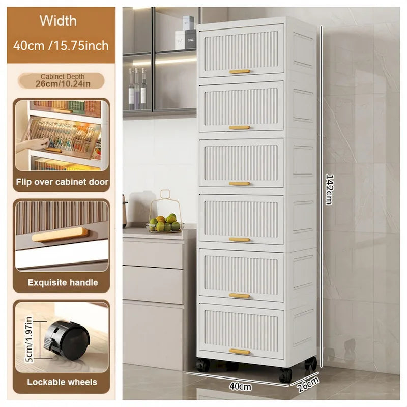 Meuble de cuisine, boîte de rangement à ouverture basculante avec roulettes, meuble de rangement mobile, étagère de cuisine, boîte de rangement mobile - Blanc