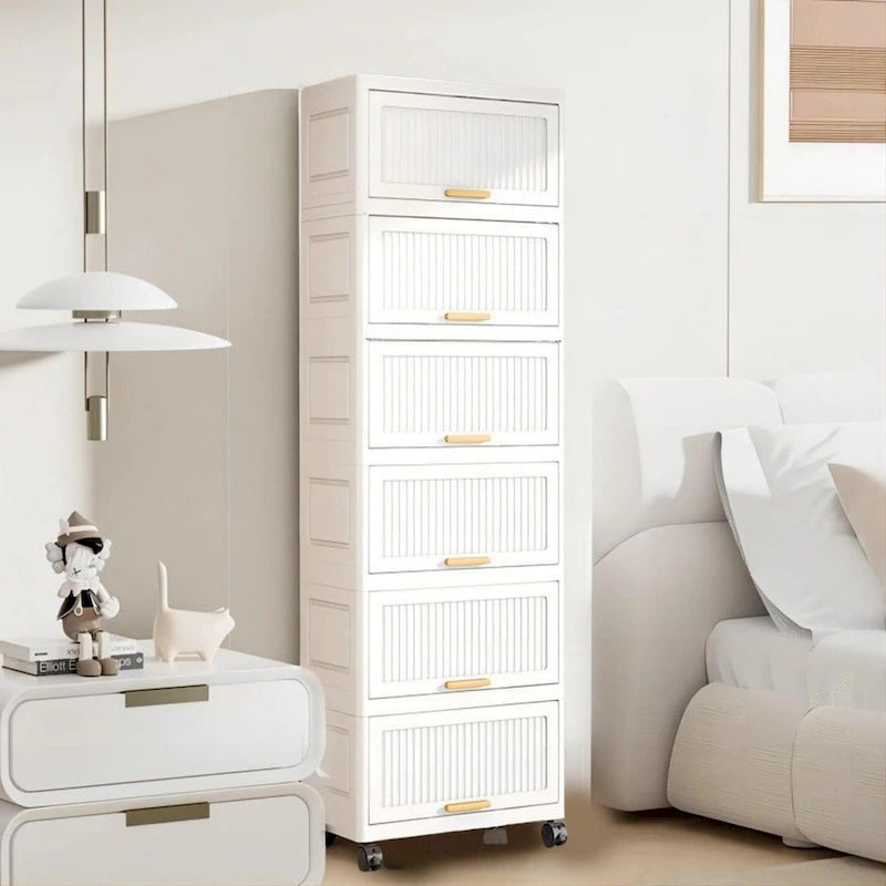 Meuble de cuisine, boîte de rangement à ouverture basculante avec roulettes, meuble de rangement mobile, étagère de cuisine, boîte de rangement mobile - Blanc