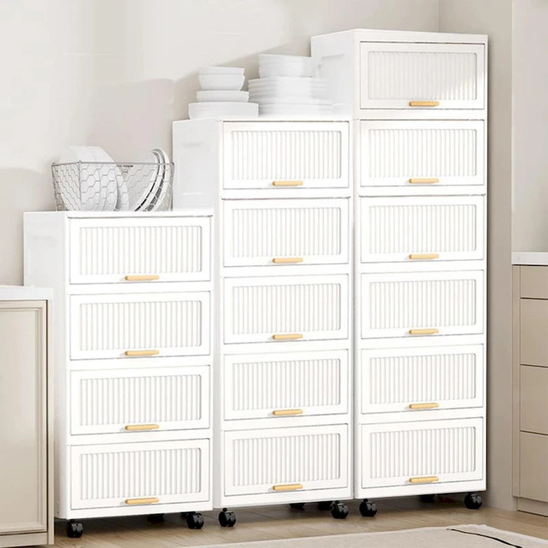 Meuble de cuisine, boîte de rangement à ouverture basculante avec roulettes, meuble de rangement mobile, étagère de cuisine, boîte de rangement mobile - Blanc