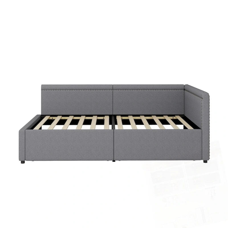 Lit de repos d'angle en forme de L rembourré de taille moderne avec deux tiroirs de rangement