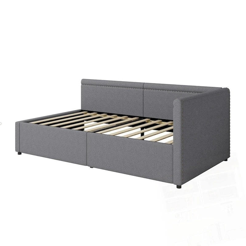 Lit de repos d'angle en forme de L rembourré de taille moderne avec deux tiroirs de rangement