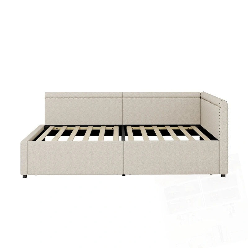 Lit de repos d'angle en forme de L rembourré de taille moderne avec deux tiroirs de rangement