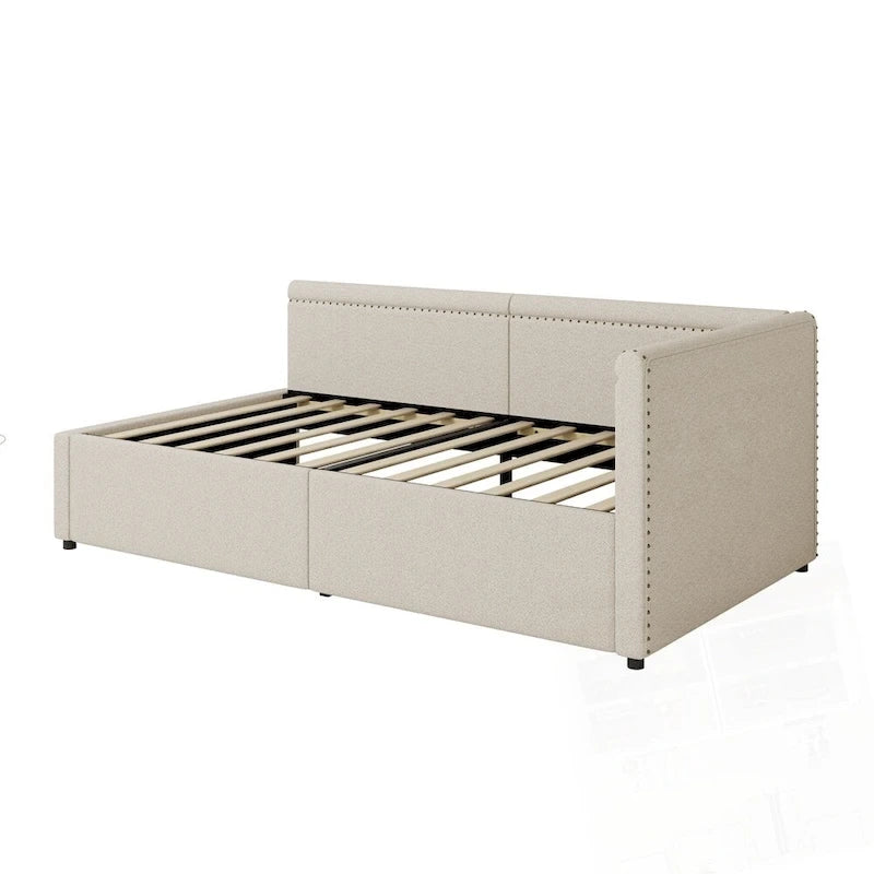 Lit de repos d'angle en forme de L rembourré de taille moderne avec deux tiroirs de rangement