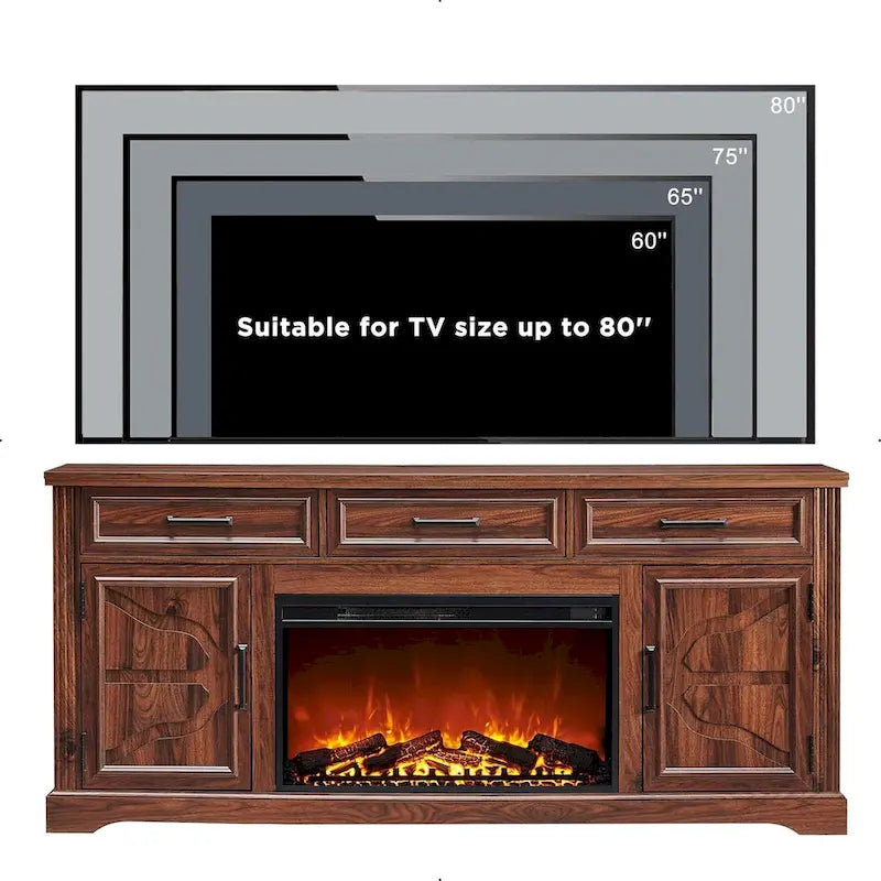 Meuble TV de cheminée de ferme pour téléviseurs jusqu'à 80 pouces, meuble de divertissement