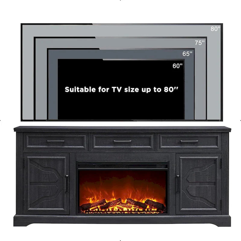 Meuble TV de cheminée de ferme pour téléviseurs jusqu'à 80 pouces, meuble de divertissement