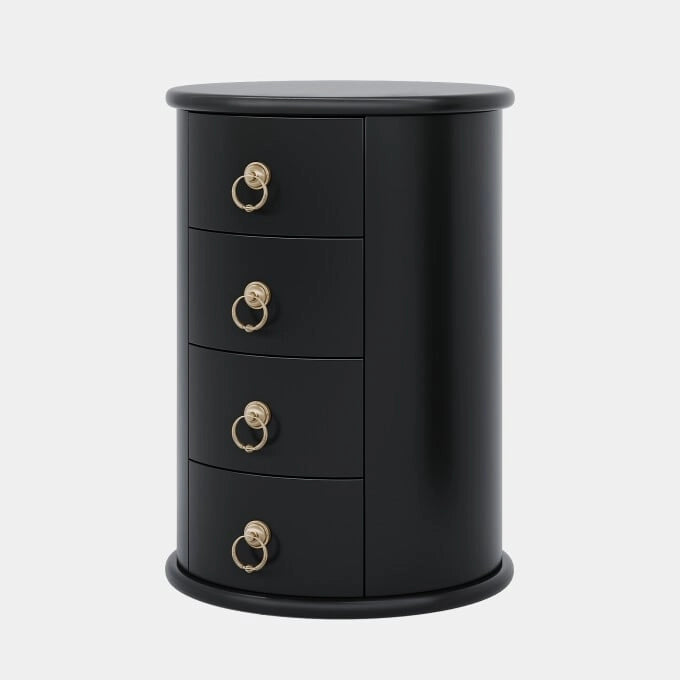 Petite table d'appoint ronde en bois massif, sans montage, avec tiroirs