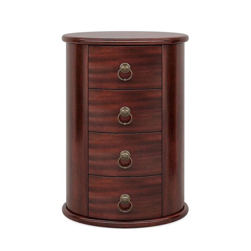 Petite table d'appoint ronde en bois massif, sans montage, avec tiroirs
