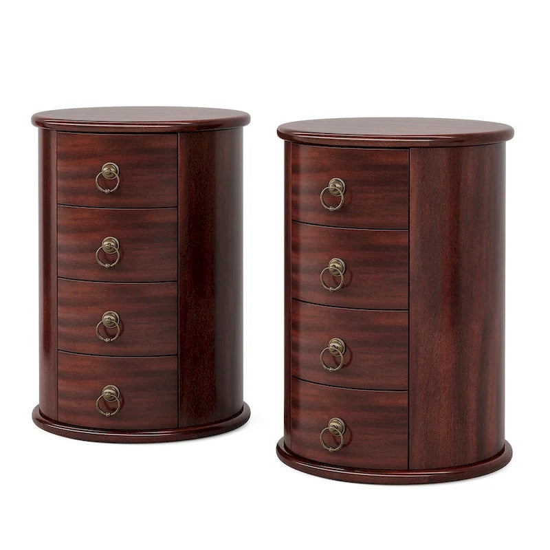 Petite table d'appoint ronde en bois massif, sans montage, avec tiroirs