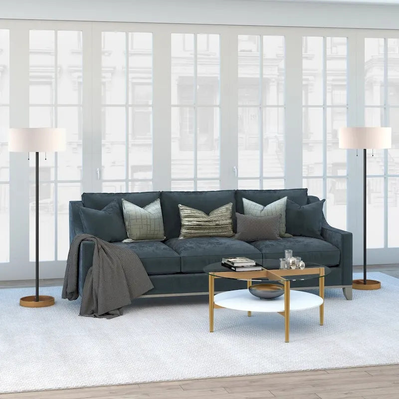 Table basse ronde en verre de 36 pouces avec base en acier doré et étagère de rangement, pièce d'accent moderne pour salon - 36L x 36W x 17H
