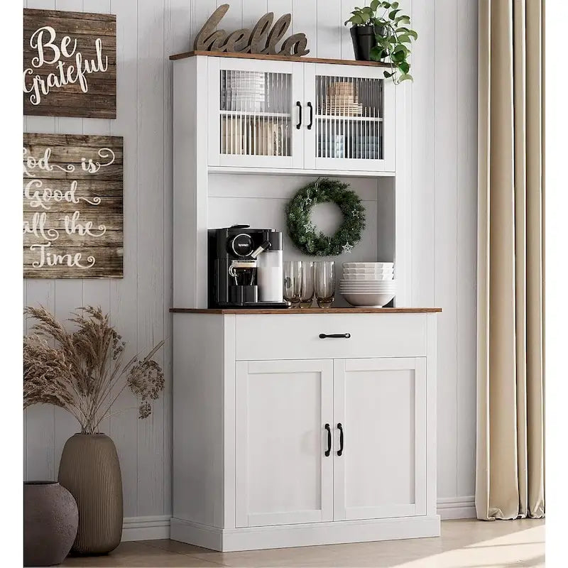 Meuble de rangement de cuisine, armoire de rangement haute de 180 cm avec support pour micro-ondes, buffet autoportant pour la maison