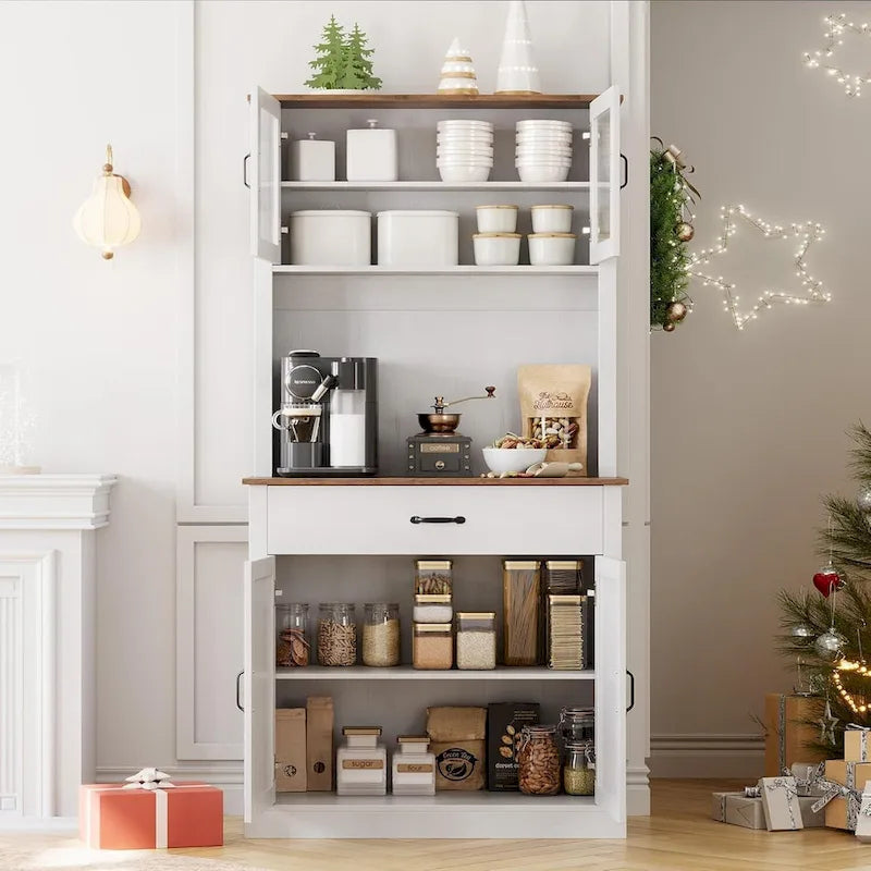 Meuble de rangement de cuisine, armoire de rangement haute de 180 cm avec support pour micro-ondes, buffet autoportant pour la maison