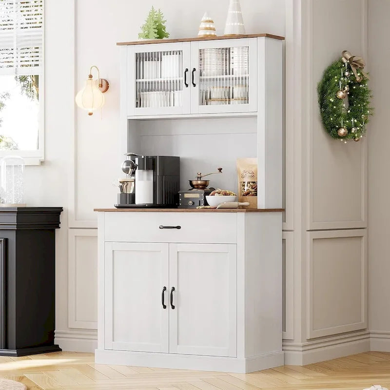 Meuble de rangement de cuisine, armoire de rangement haute de 180 cm avec support pour micro-ondes, buffet autoportant pour la maison