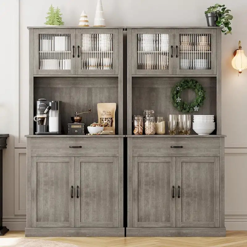 Meuble de rangement de cuisine, armoire de rangement haute de 180 cm avec support pour micro-ondes, buffet autoportant pour la maison