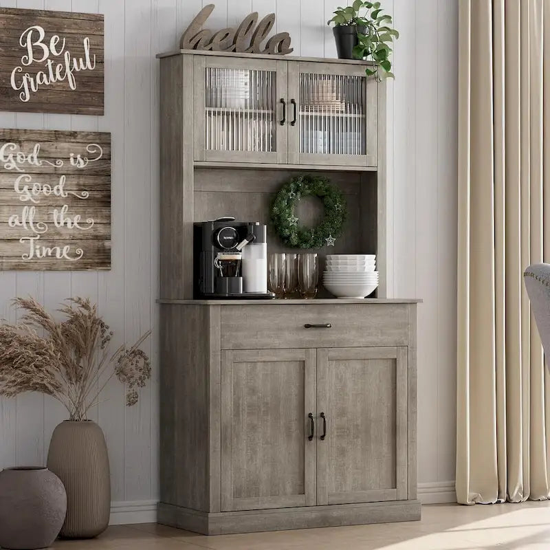 Meuble de rangement de cuisine, armoire de rangement haute de 180 cm avec support pour micro-ondes, buffet autoportant pour la maison