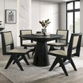 Ensemble de salle à manger rond 5 pièces Evrena Modern en bois massif noir de 122 cm