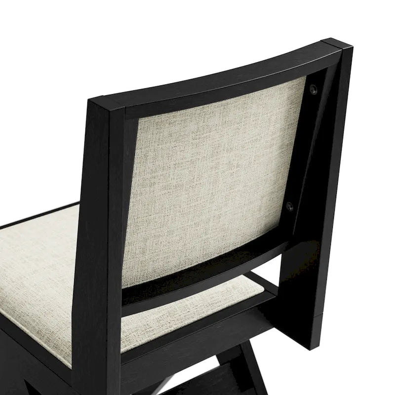 Ensemble de salle à manger rond 5 pièces Evrena Modern en bois massif noir de 122 cm