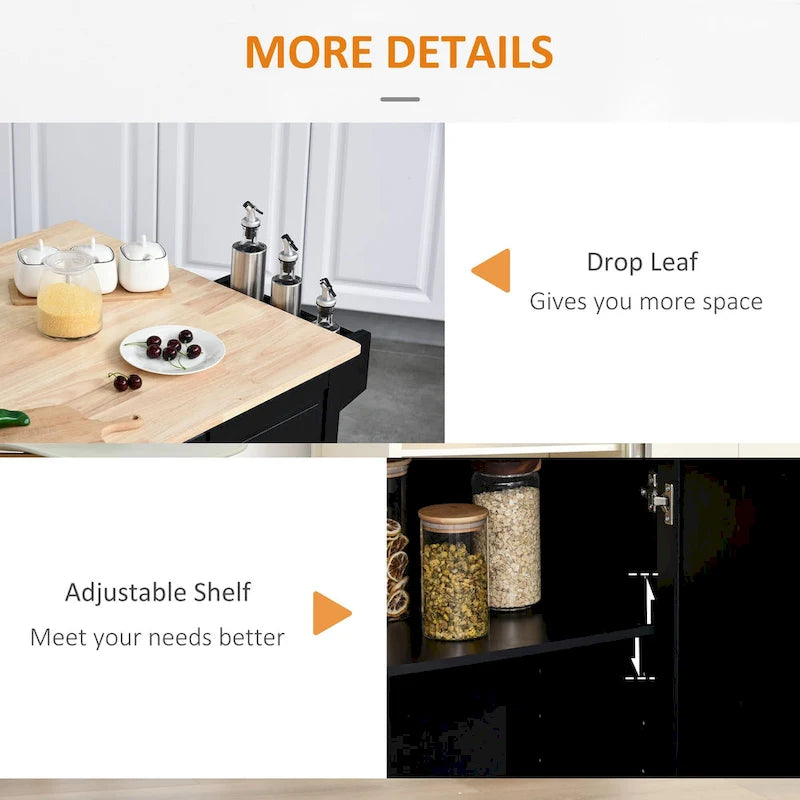 Îlot de cuisine mobile avec abattants (tabouret non inclus)