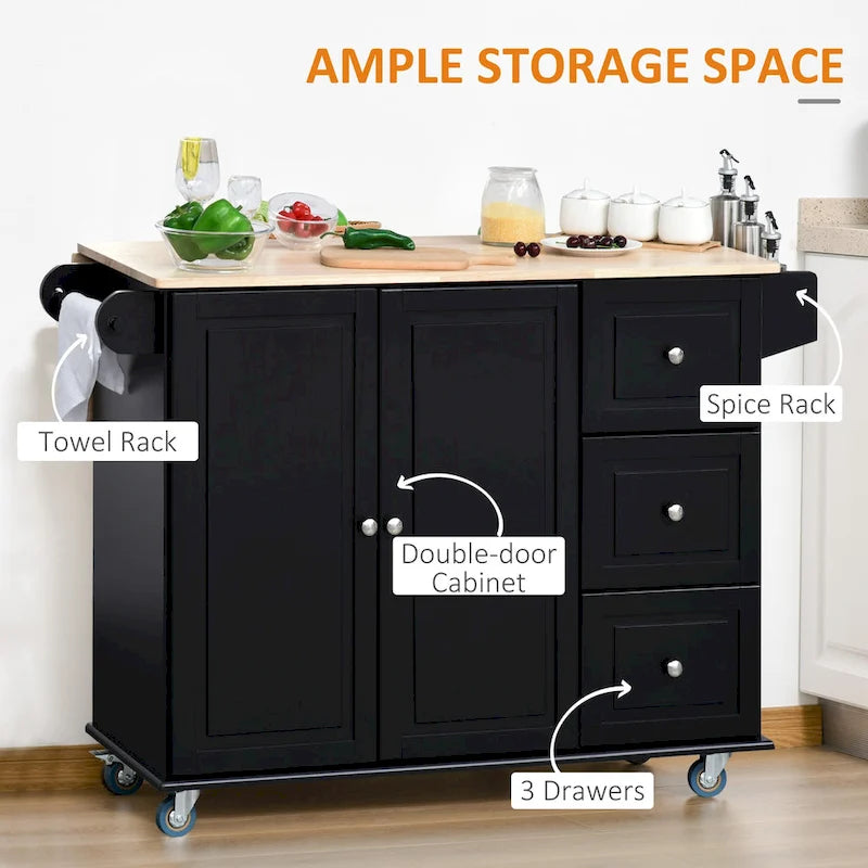 Îlot de cuisine mobile avec abattants (tabouret non inclus)