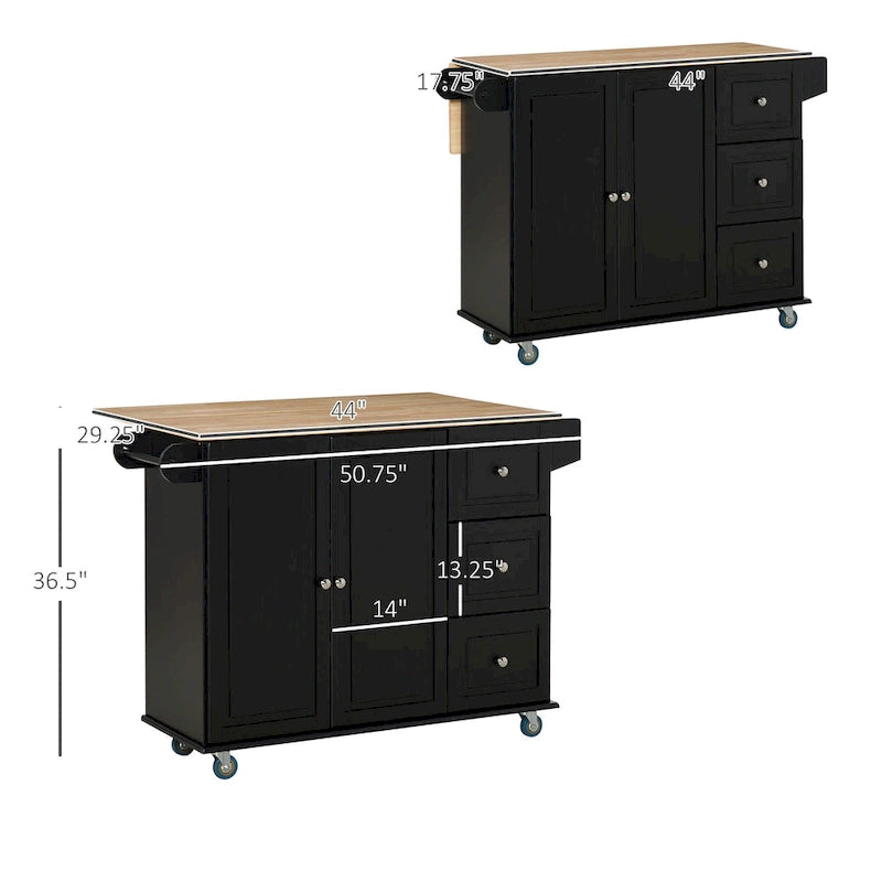 Îlot de cuisine mobile avec abattants (tabouret non inclus)