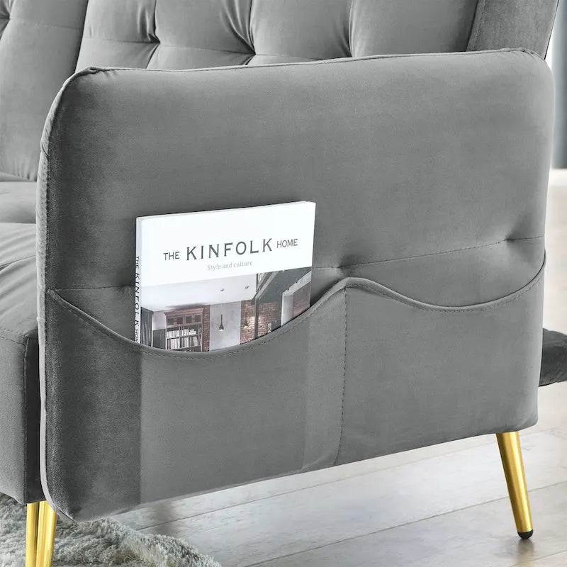 Canapé-lit convertible en velours italien avec accoudoirs rabattables et sacs de rangement