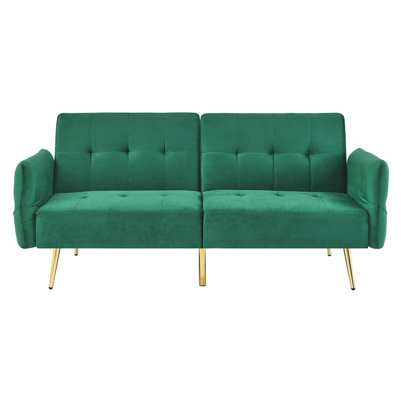 Canapé-lit convertible en velours italien avec accoudoirs rabattables et sacs de rangement