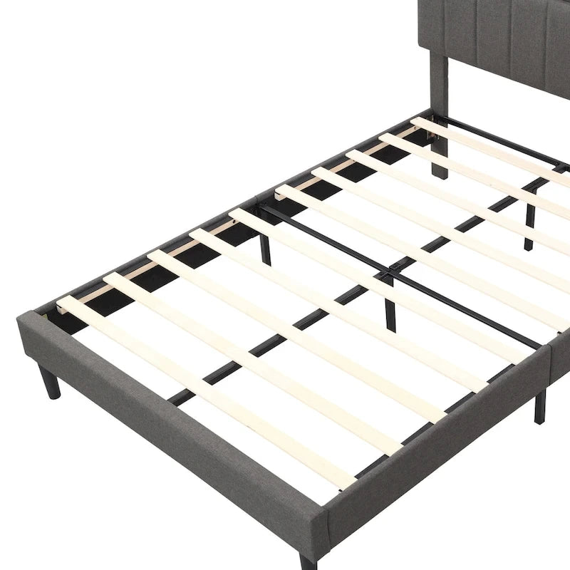 Lit plateforme tapissé pleine grandeur avec tête de lit de rangement et port USB