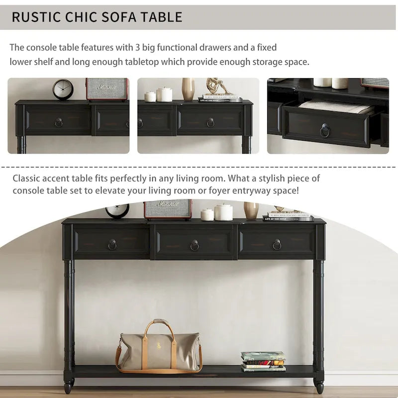 Console de canapé à 3 tiroirs pour entrée - 13,00 x 52,00 x 34,30