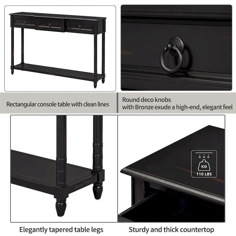 Console de canapé à 3 tiroirs pour entrée - 13,00 x 52,00 x 34,30