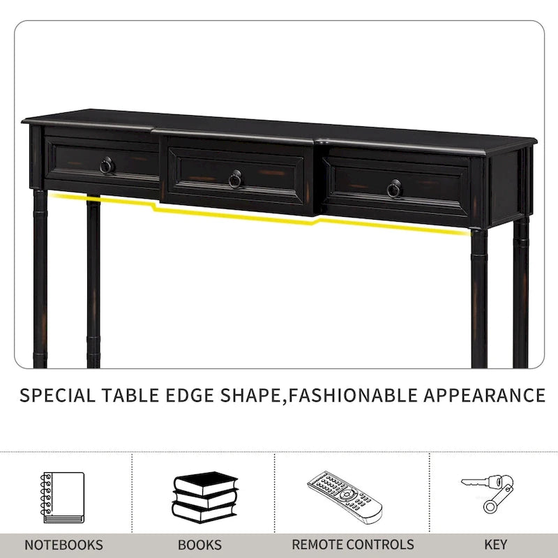 Console de canapé à 3 tiroirs pour entrée - 13,00 x 52,00 x 34,30
