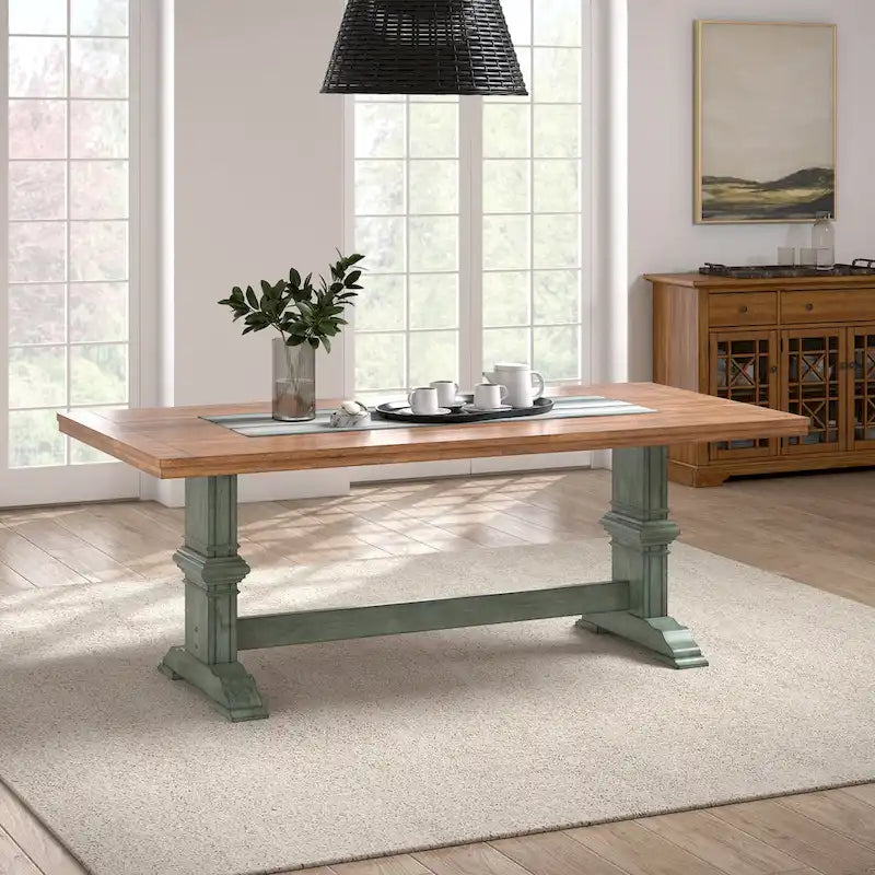 Table de salle à manger Ronda en bois massif bicolore à plateau rectangulaire
