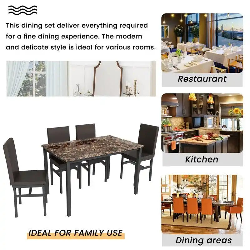 Ensemble table et chaises de salle à manger moderne pour 4 personnes, ensemble de salle à manger en faux marbre avec 4 chaises rembourrées en cuir PU pour salon, cuisine.