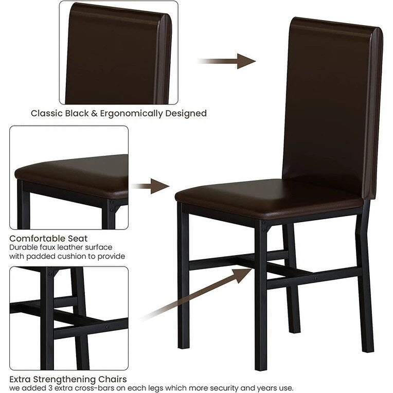 Ensemble table et chaises de salle à manger moderne pour 4 personnes, ensemble de salle à manger en faux marbre avec 4 chaises rembourrées en cuir PU pour salon, cuisine.